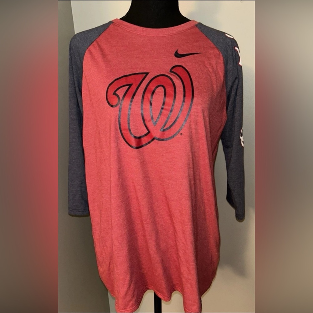 Nike Washington Nationals Women’s Large Raglan Shirt 3/4 Sleeve MLB NWOT